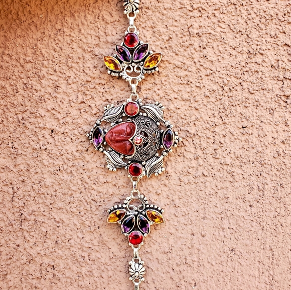 New Carved Goddess Face Multi Gemstone 925 Bracelet. - Picture 13 of 16